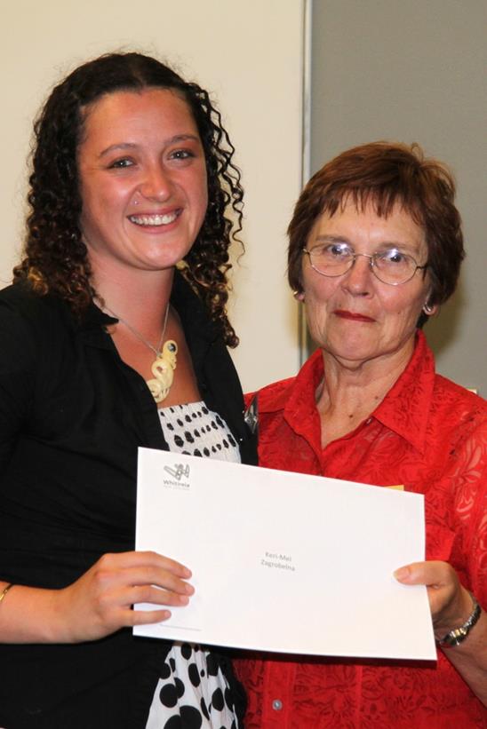 Whitireia Foundation scholarship recipient Keri-Mei Zagrobelna and her sponser Sally Hasell, NZ Federation of Graduate Women