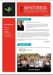 Whitireia Foundation Newsletter Autumn 2015 Front Page